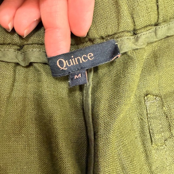 Quince 100% European Linen Pants 25" Martini Olive Pull On Tapered Ankle Medium - Picture 7 of 12